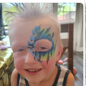Blue leaf and feather mask eye design