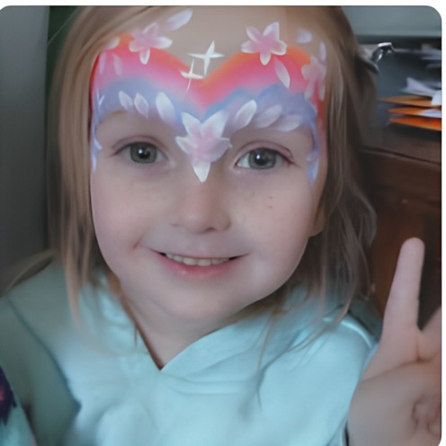 Pink and white winged crown face paint design
